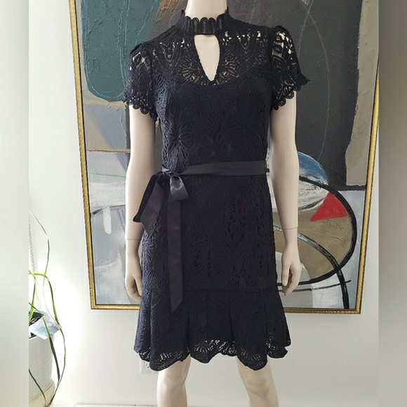 White House Black Label | Short Sleeve Crotchet Lace Dress with Cutout - Picture 1 of 16